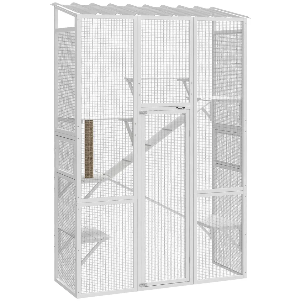 pawhut-grand-catio-ext-rieur-blanc-6-plateformes-rampes-griffoir image 1