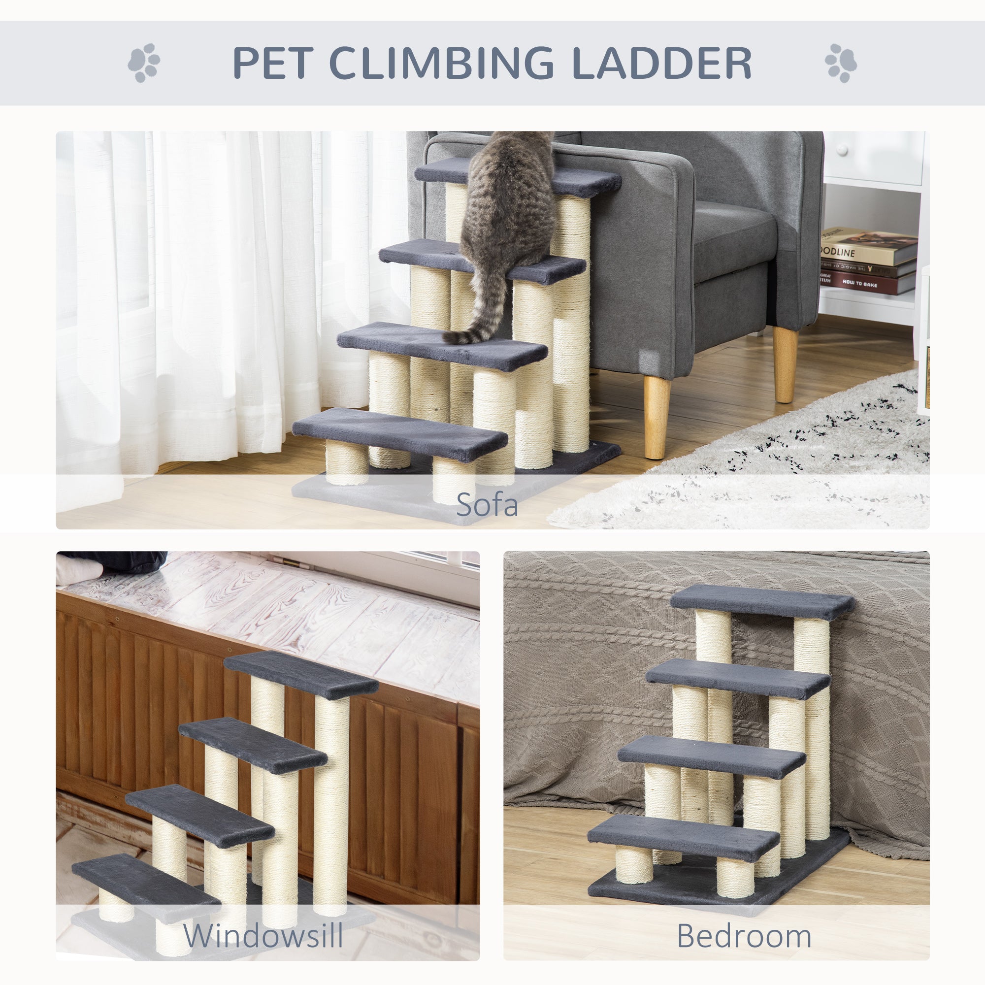 pawhut-escalier-4-marches-pour-chien-et-chat-avec-griffoir-gris image 8