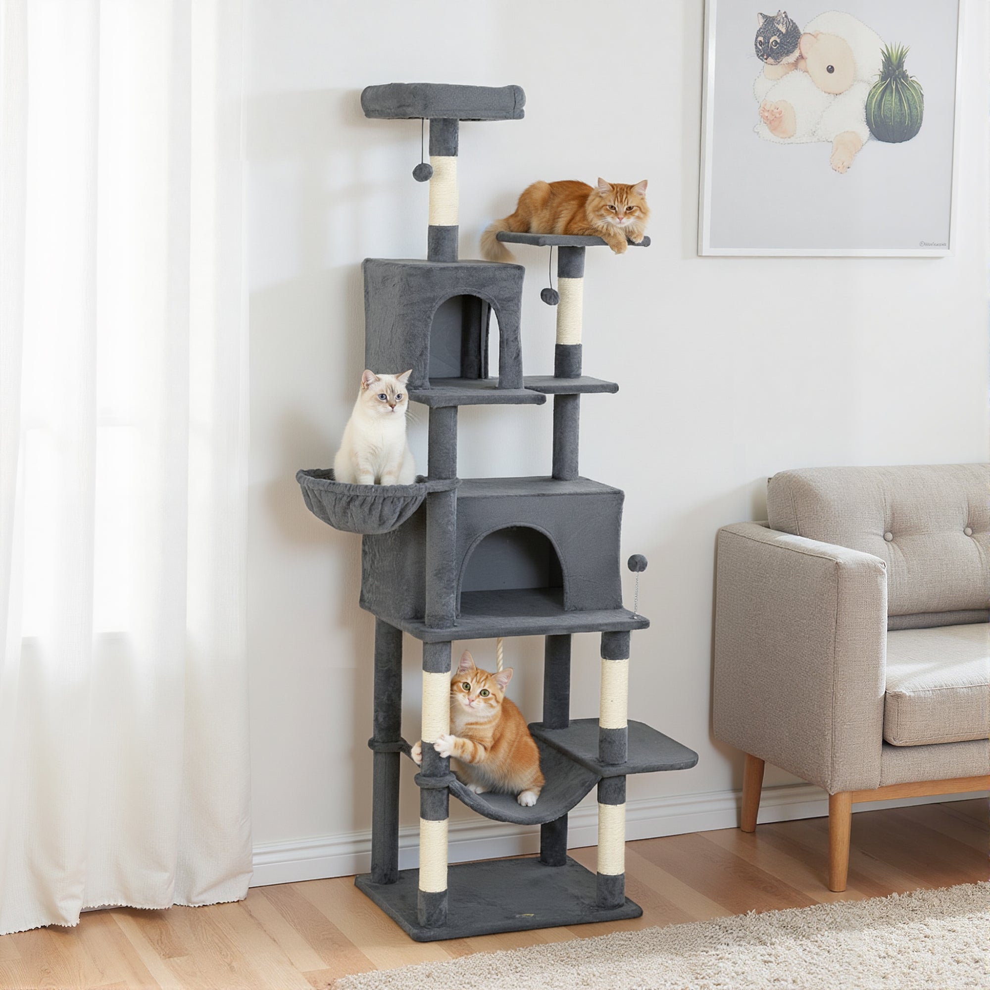 pawhut-arbre-chat-g-ant-202-cm-multi-niveaux-6-griffoirs-2-niches-2-perchoirs-2- image 4