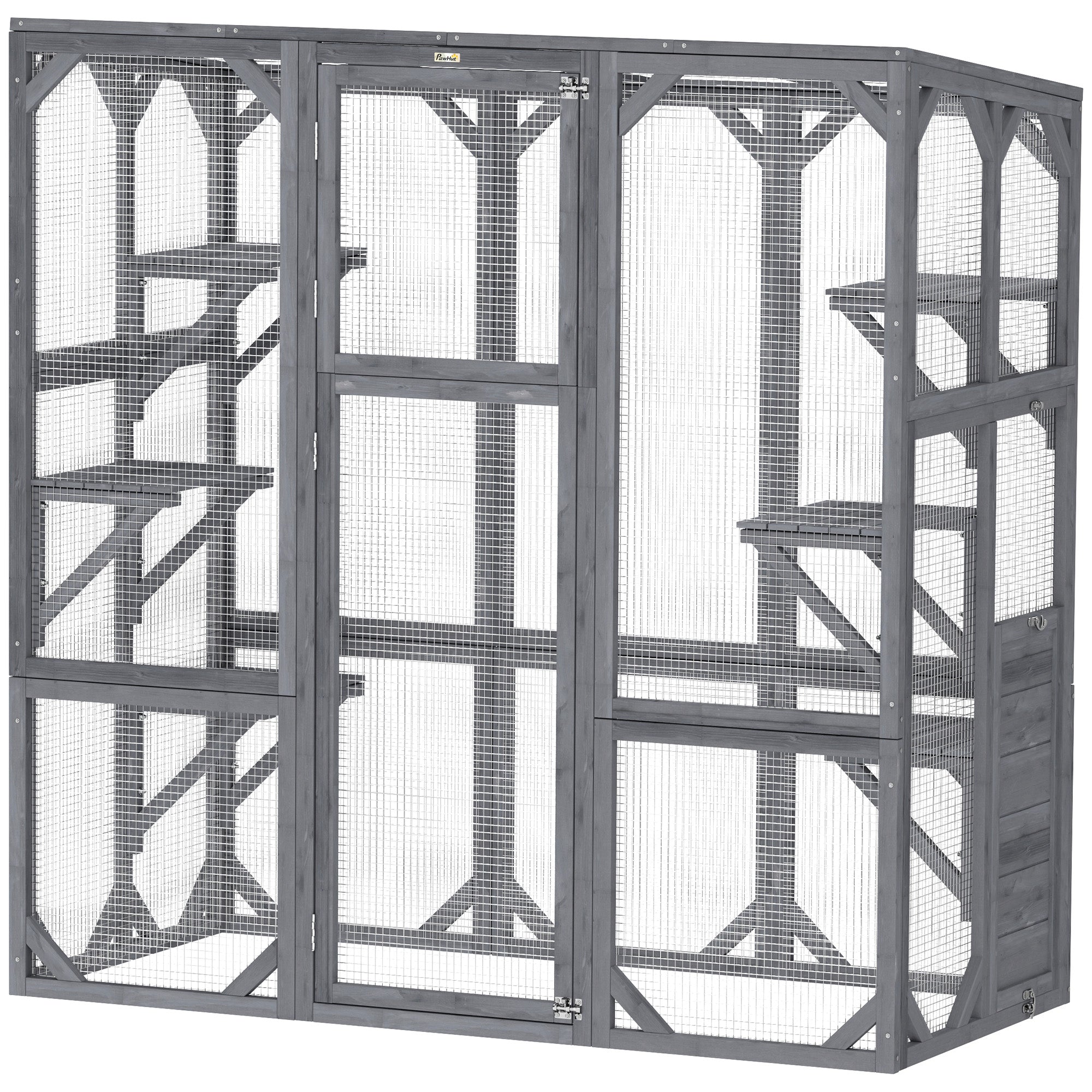 pawhut-catio-ext-rieur-avec-6-plateformes-grande-porte-et-toit-tanche-gris image 1