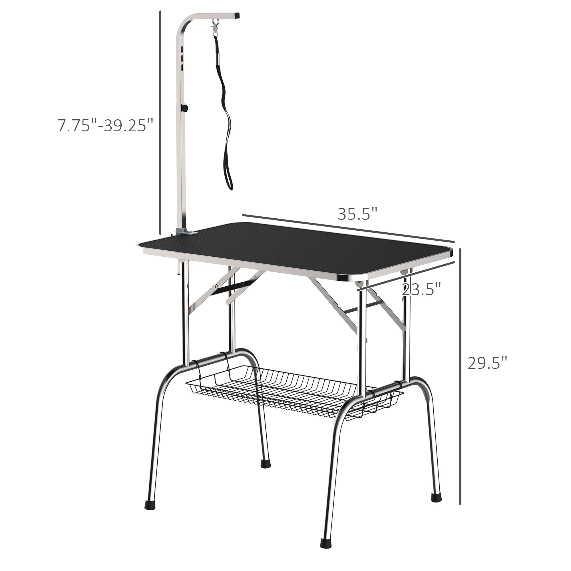 pawhut-table-de-toilettage-pliable-36-avec-bras-r-glable-et-tag-re-noire image 5
