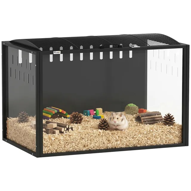 pawhut-cage-hamster-acrylique-avec-dessus-ouvrant-81-x-51-x-53-cm-noir image 1
