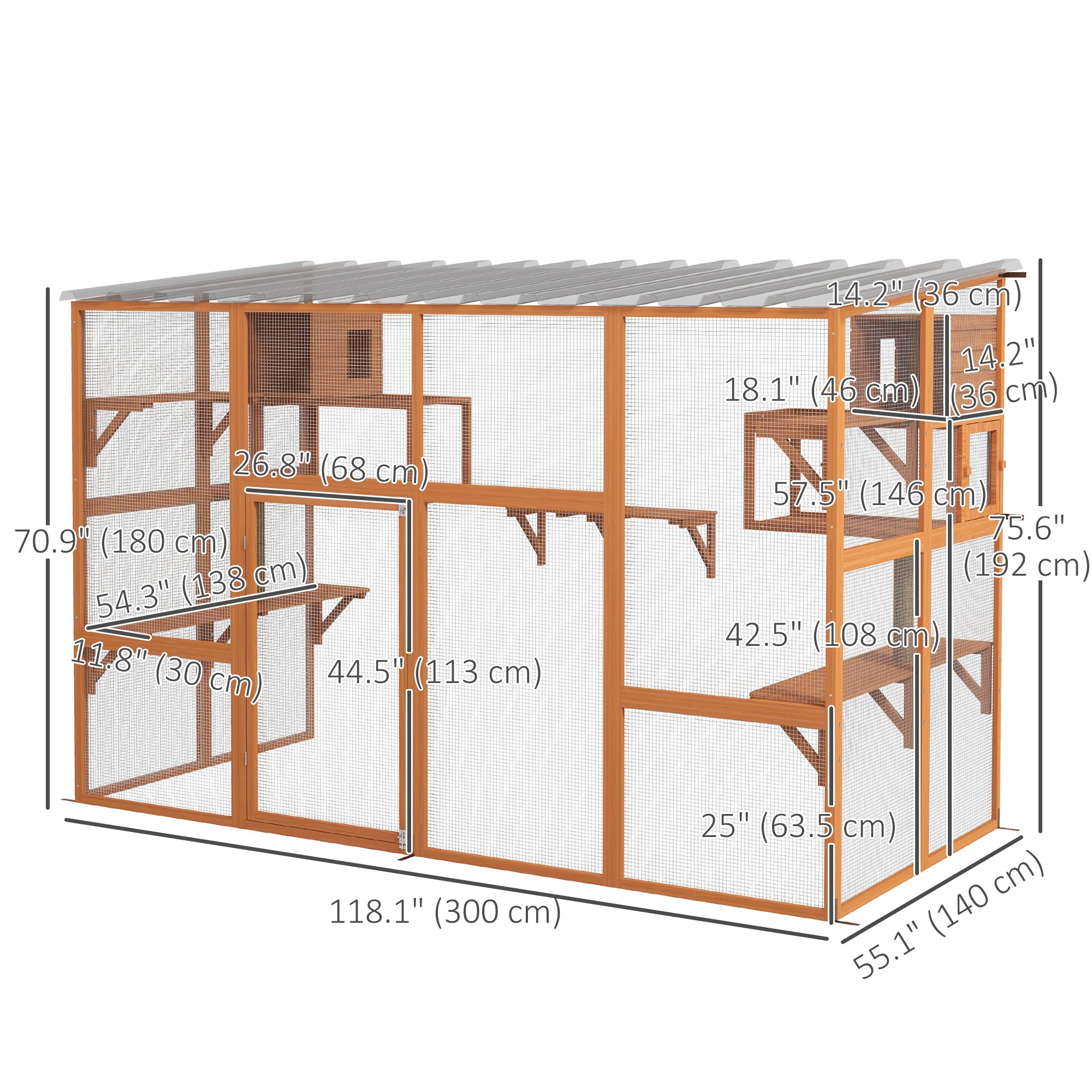 pawhut-enclos-ext-rieur-walk-in-catio-orange-avec-condos-et-plateformes-et-toit image 5