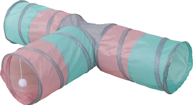 kerbl-pet-tunnel-de-jeu-triangle-pour-chat-80x50cm-25-cm-turquoise-rose-gris-bal image 1