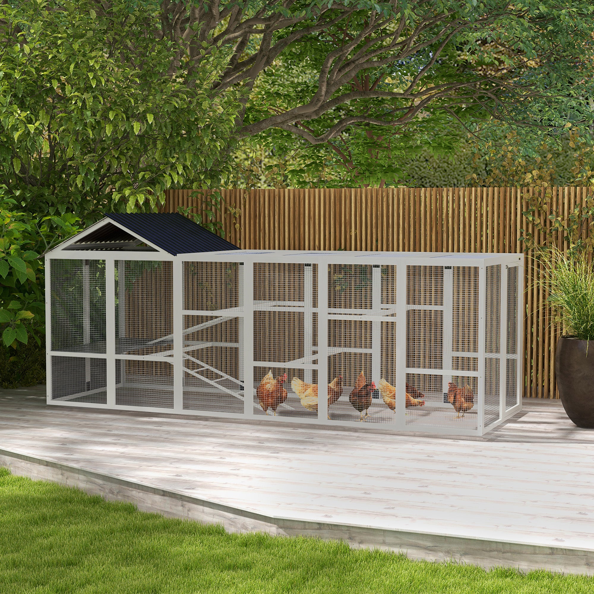 pawhut-extension-parc-poules-avec-rangement-perchoirs-et-chelles-gris image 3