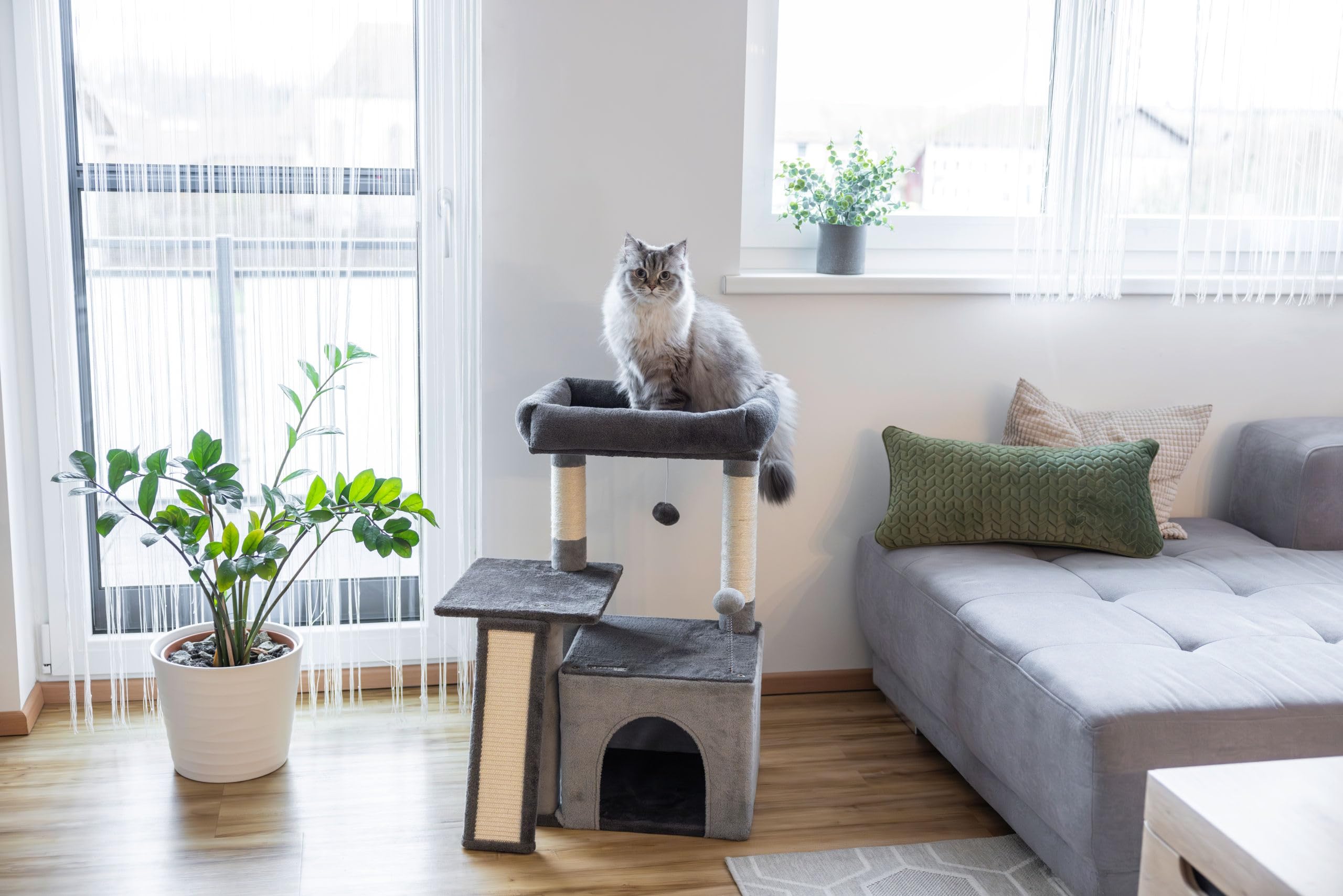 kerbl-rosalie-arbre-chat-gris-76-cm-avec-niche-et-corbeille image 3