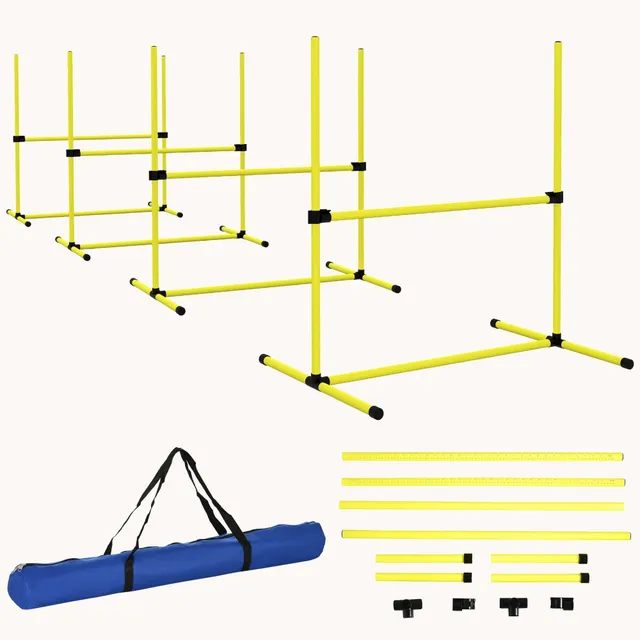 pawhut-kit-agility-4-haies-r-glables-pour-chiens-avec-sac-jaune image 1