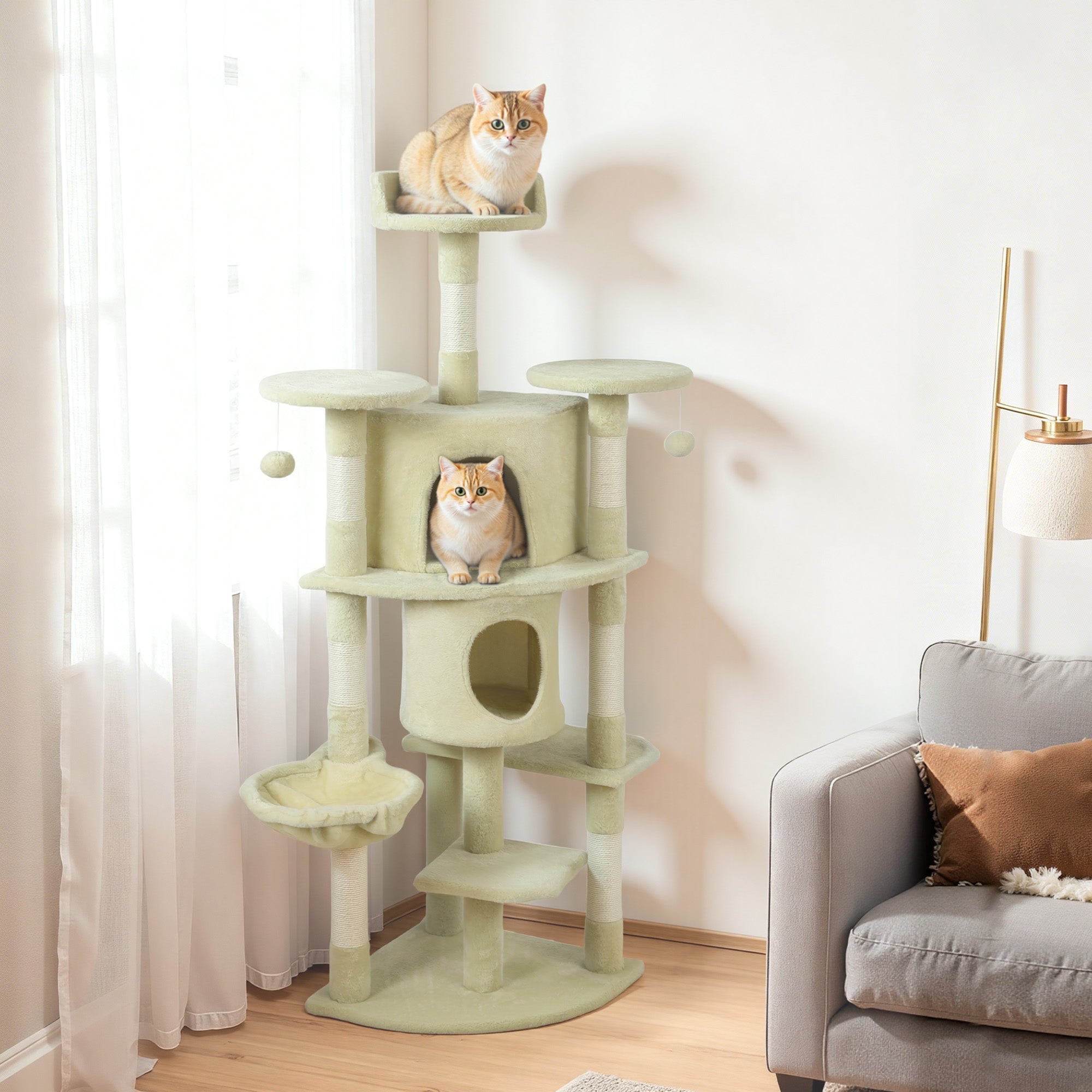 pawhut-arbre-chat-157-cm-avec-2-niches-hamac-et-perchoirs-beige image 4