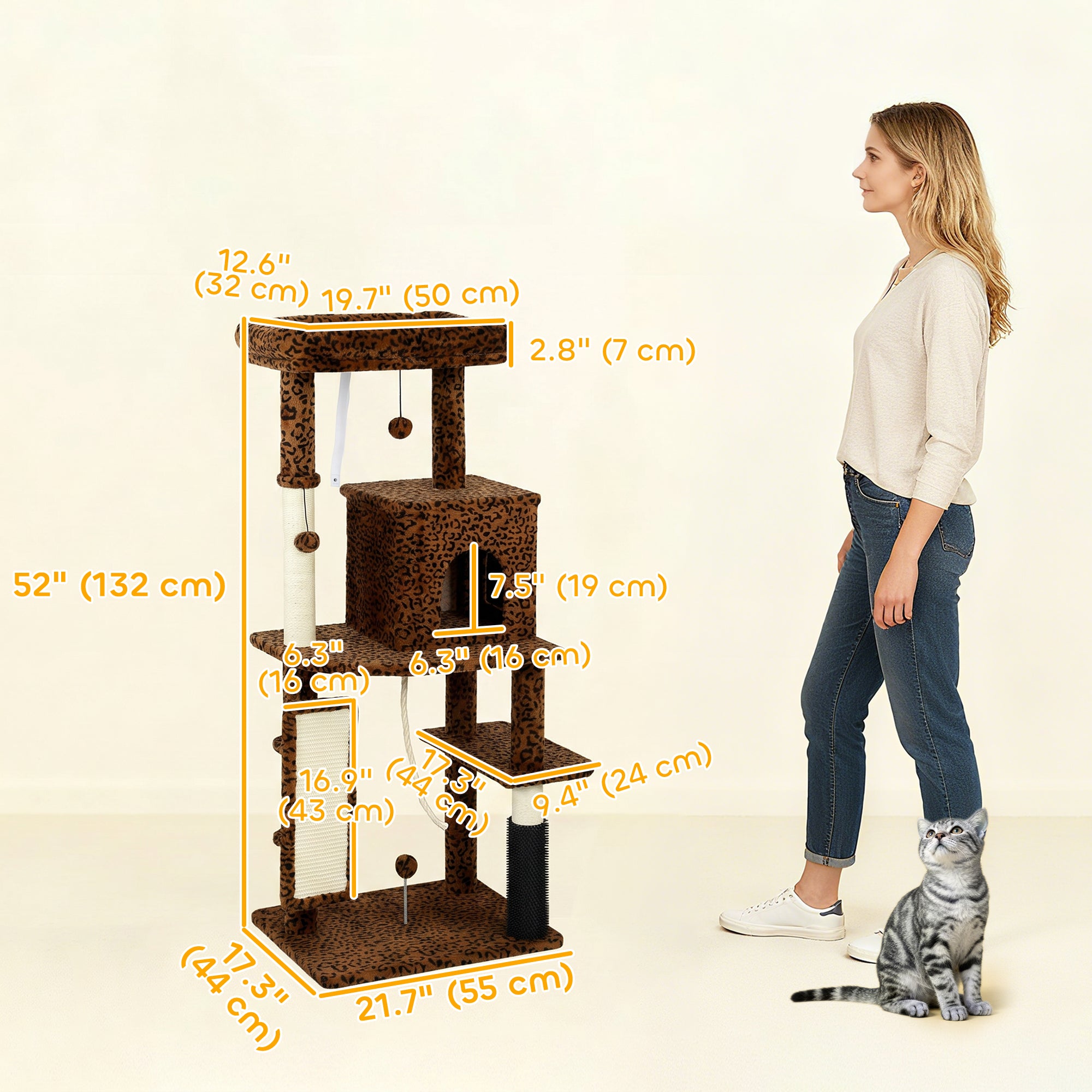 pawhut-arbre-chat-132-cm-pour-grands-chats-avec-griffoirs-niche-et-plateformes-i image 5