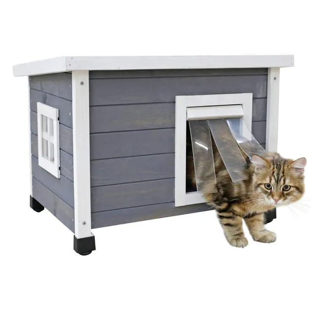 kerbl-rustica-maison-pour-chat-ext-rieur-bois-massif-57-x-45-x-42-cm-grise-blanc image 1