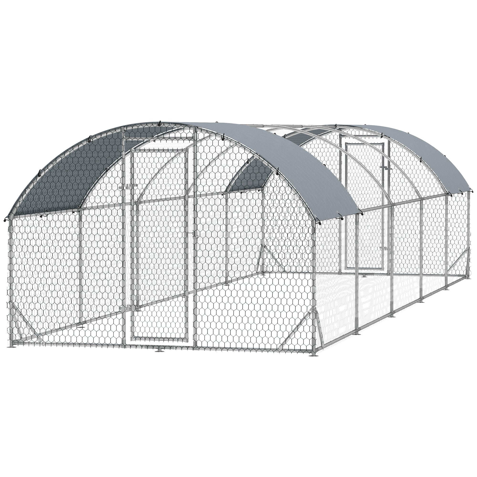 pawhut-grand-enclos-poules-galvanis-toit-d-me-avec-b-che-9-2-x-31-2-x-6-4-argent image 2