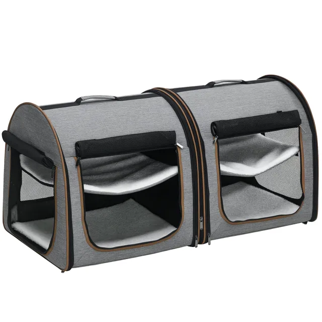 pawhut-sac-transport-double-avec-s-parateur-2-compartiments-et-coussins-gris image 1