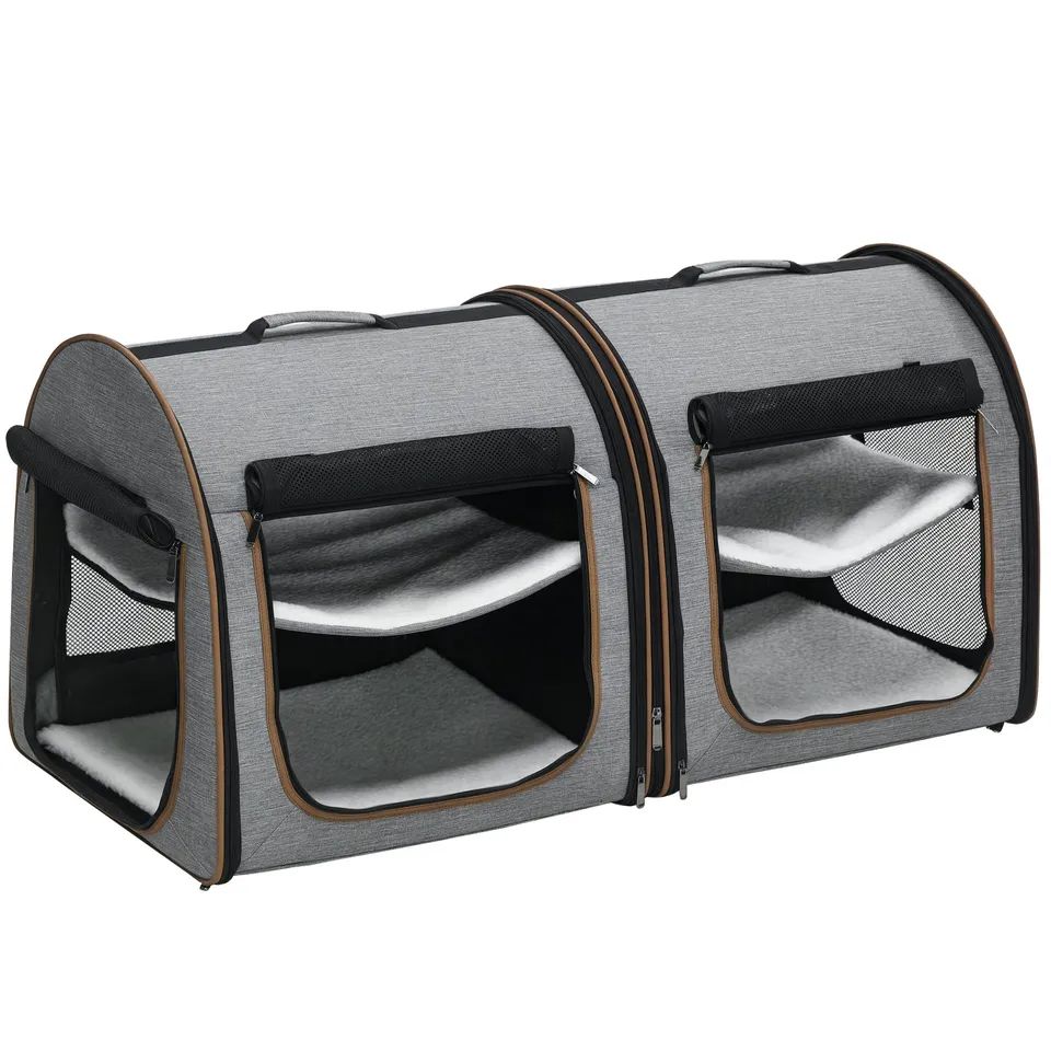 pawhut-sac-transport-double-avec-s-parateur-2-compartiments-et-coussins-gris image 1
