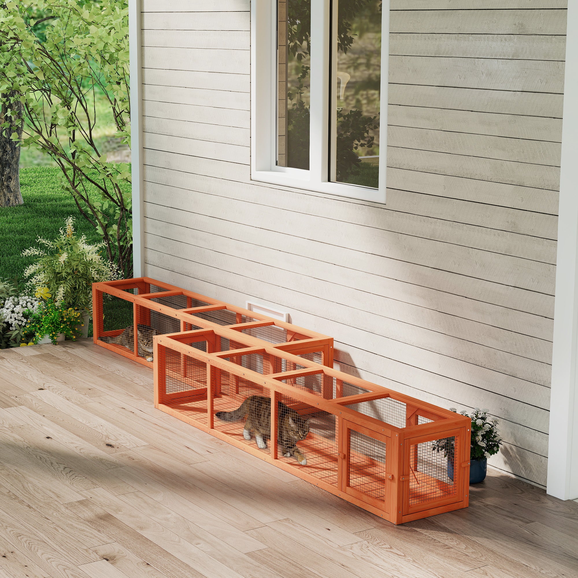 pawhut-tunnel-labyrinthe-ext-rieur-pour-chat-79-extensible-4-portes-orange image 4