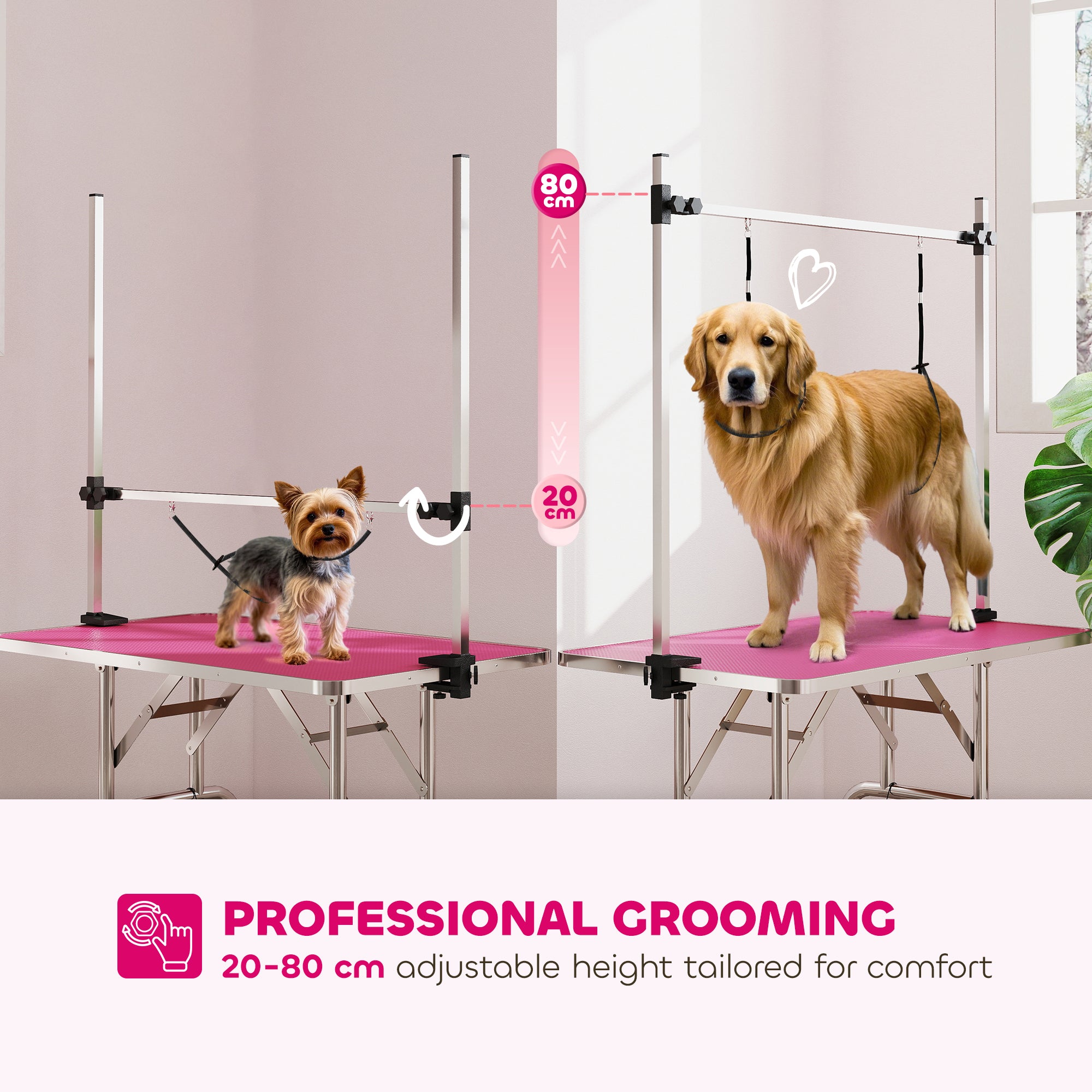 pawhut-table-de-toilettage-pliable-rose-107-x-60-x-164-cm-40-kg image 6
