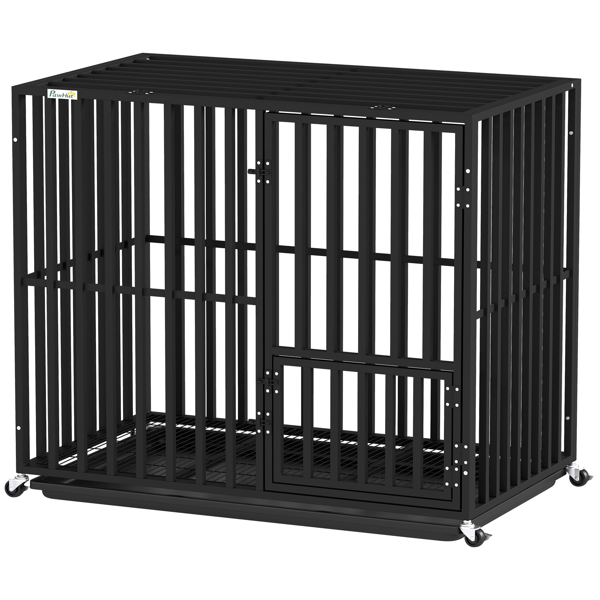 pawhut-cage-chien-robuste-roulettes-avec-plateau-et-dessus-ouvrant-95-x-57-x-81- image 2