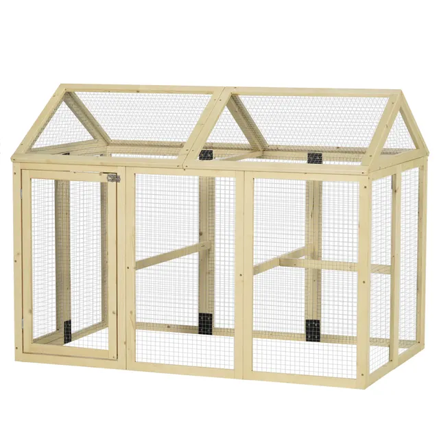 pawhut-enclos-poulailler-ext-rieur-avec-perchoirs-et-2-portes-1-3-poules-naturel image 1