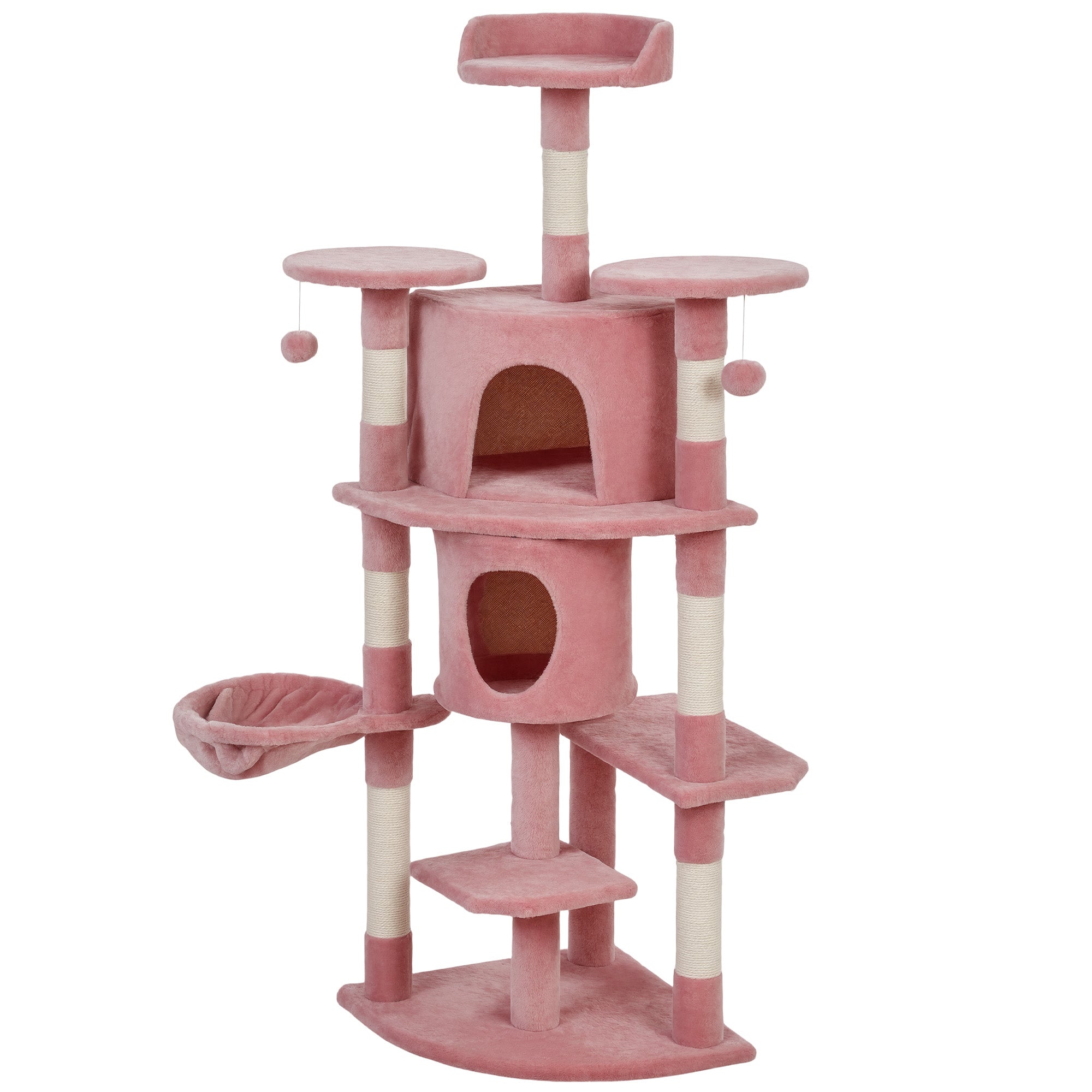 pawhut-arbre-chat-157-cm-2-niches-hamac-et-perchoirs-rose image 2