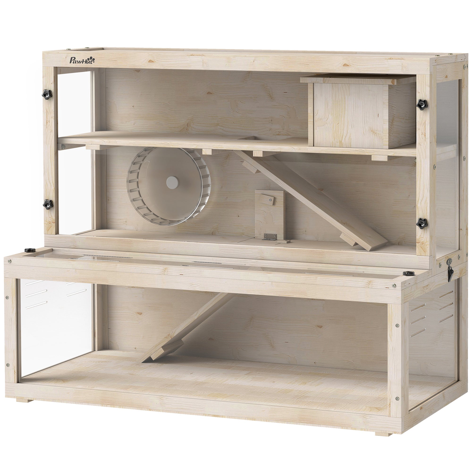 pawhut-cage-hamster-bois-3-tages-100-x-50-x-84-cm-avec-roue image 2
