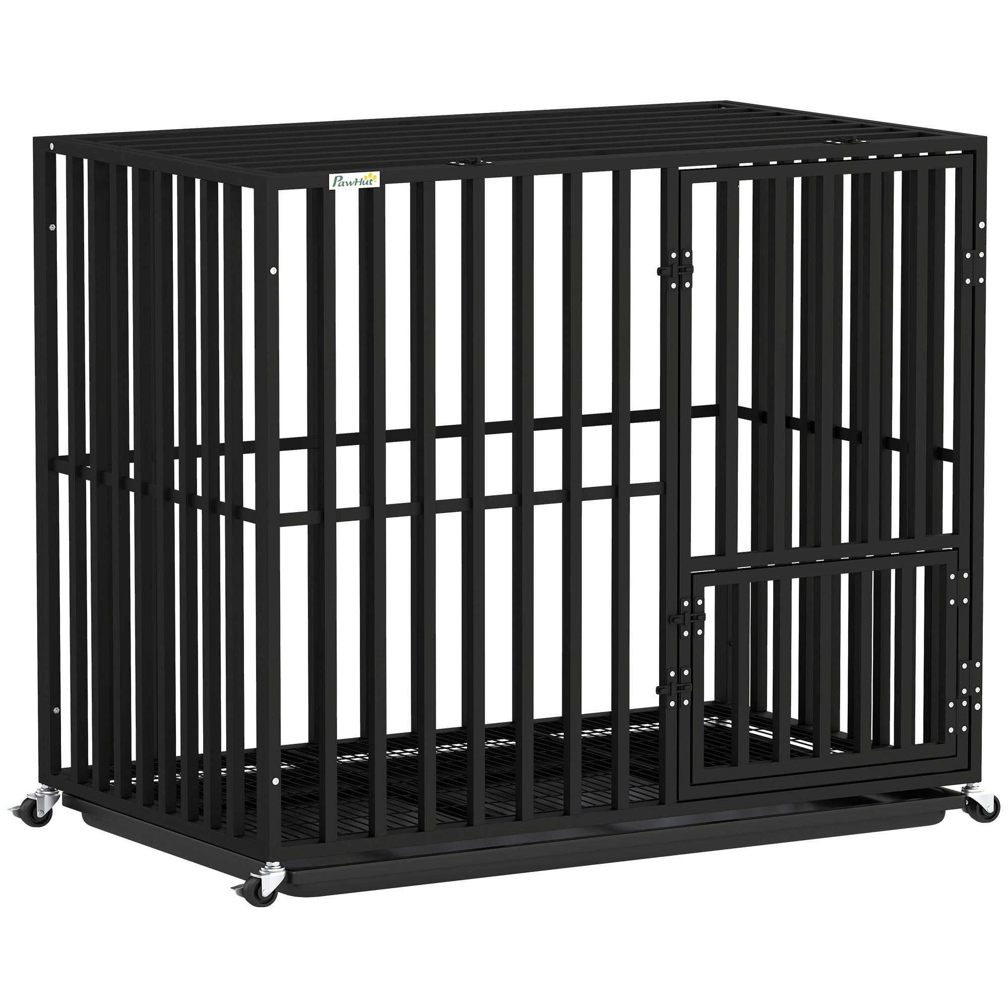 pawhut-cage-chien-robuste-roulettes-avec-plateau-et-dessus-ouvrant-95-x-57-x-81- image 1