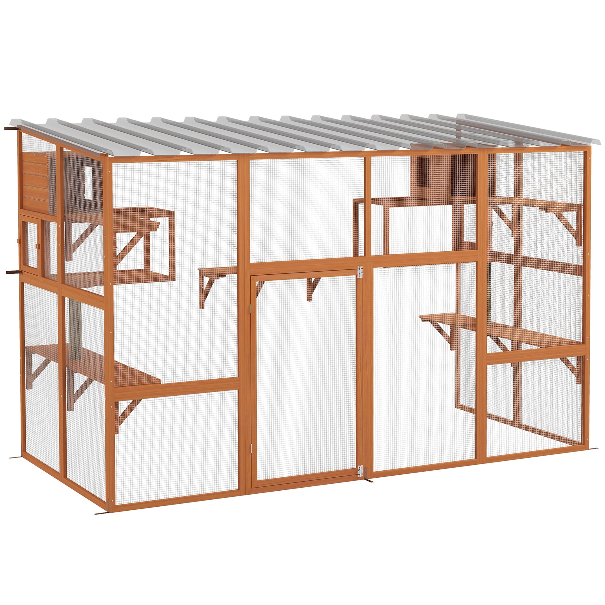 pawhut-enclos-ext-rieur-walk-in-catio-orange-avec-condos-et-plateformes-et-toit image 1