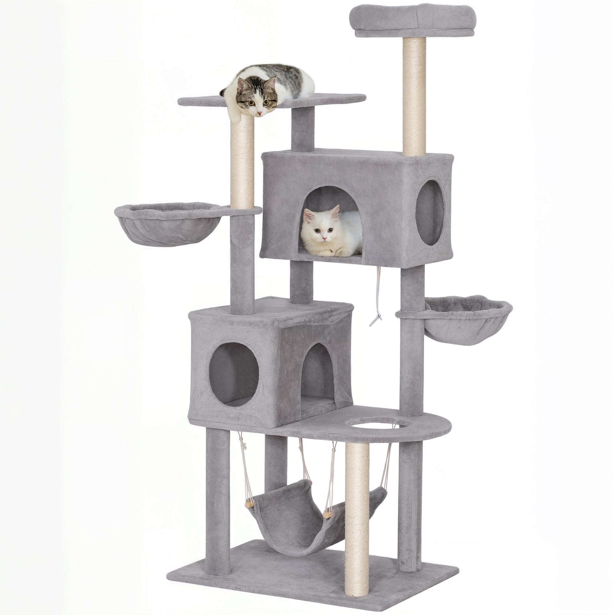 pawhut-arbre-chat-66-avec-2-niches-3-hamacs-et-perchoir-gris-clair image 1