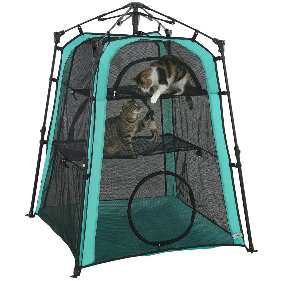 pawhut-tente-3-tages-pour-chat-extra-large-int-rieur-ext-rieur-maille-respirante image 1