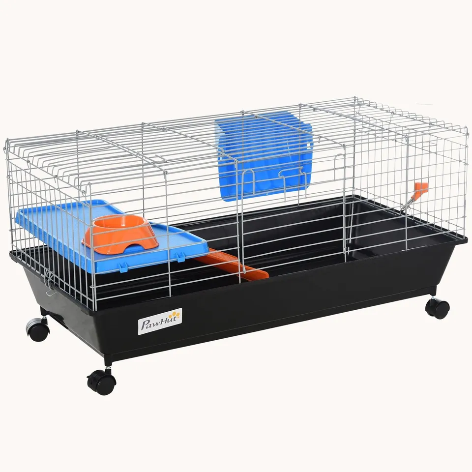 pawhut-cage-roulante-pour-petits-animaux-35-l-avec-plateforme-rampe-gamelle-et-a image 1