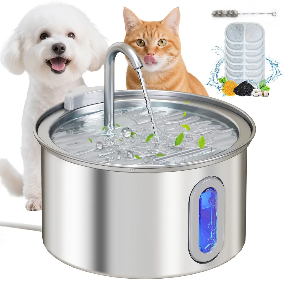 pawhut-fontaine-eau-inox-2-5-l-pour-chat-avec-pompe-silencieuse-et-7-filtres image 1