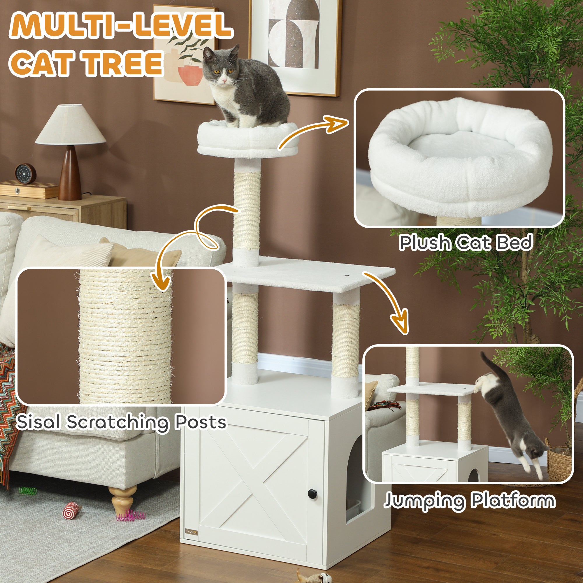 pawhut-arbre-chat-avec-meuble-liti-re-cach-e-et-griffoirs-blanc image 8