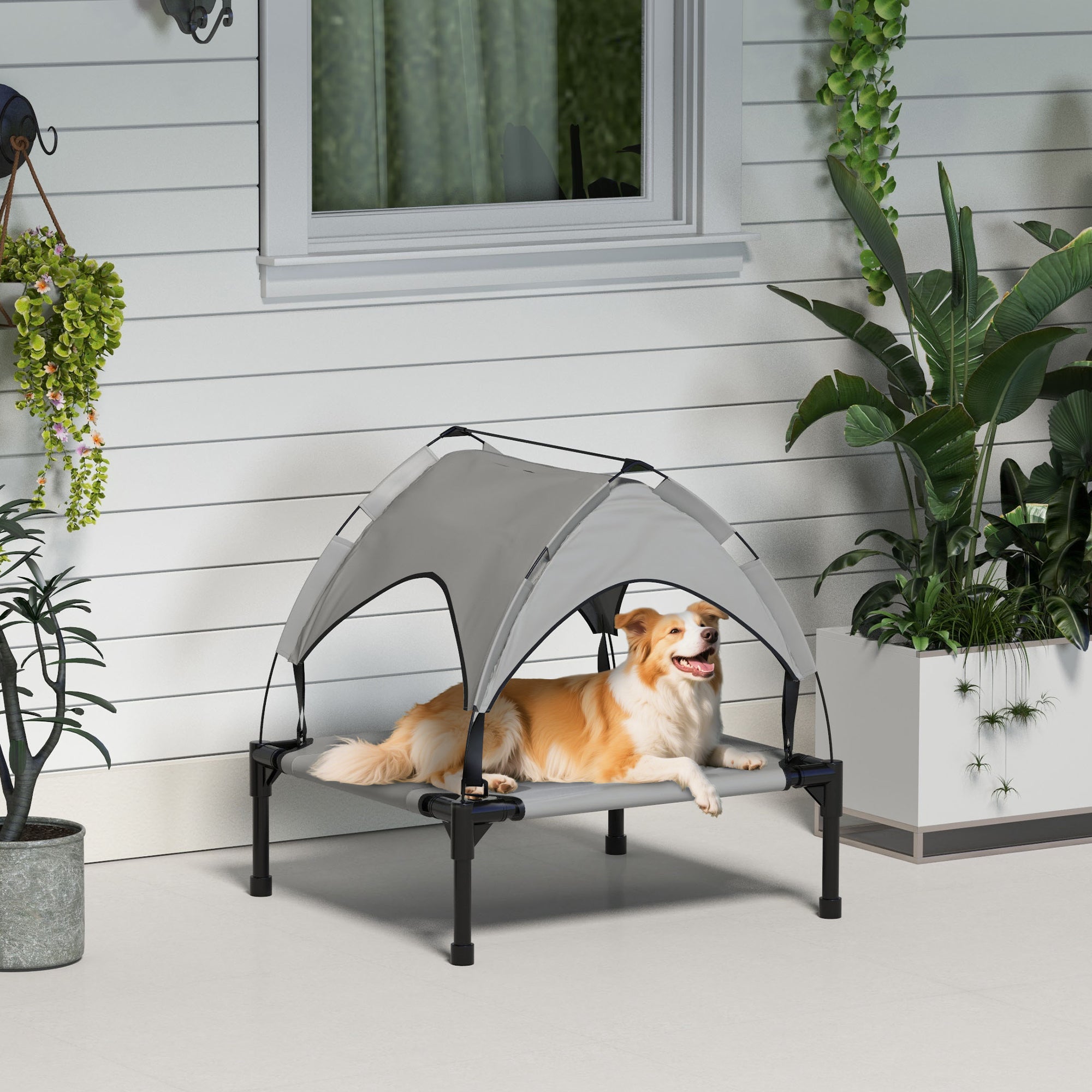 pawhut-lit-sur-lev-pour-chien-avec-auvent-30-x-24-x-27-gris-clair image 4