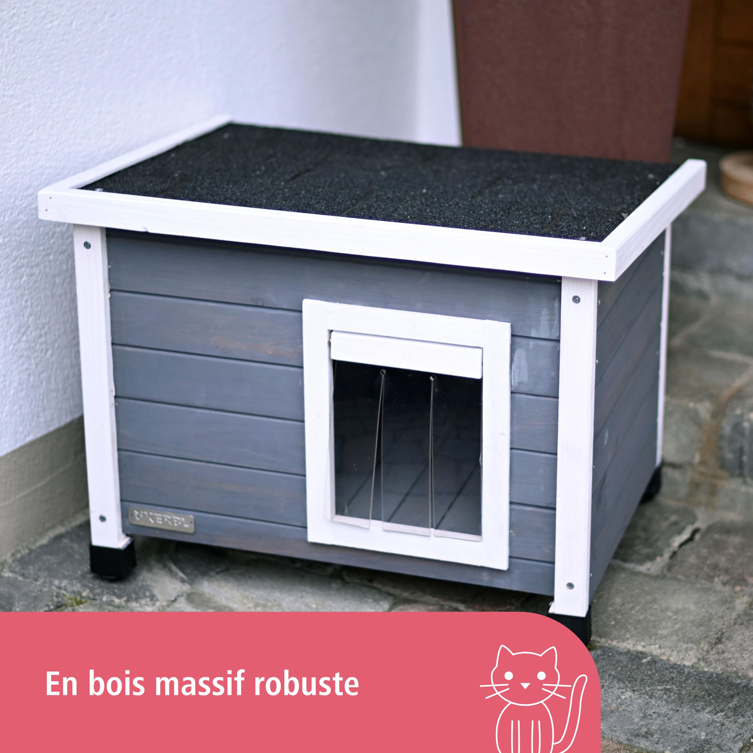 kerbl-rustica-maison-pour-chat-ext-rieur-bois-massif-57-x-45-x-42-cm-grise-blanc image 2