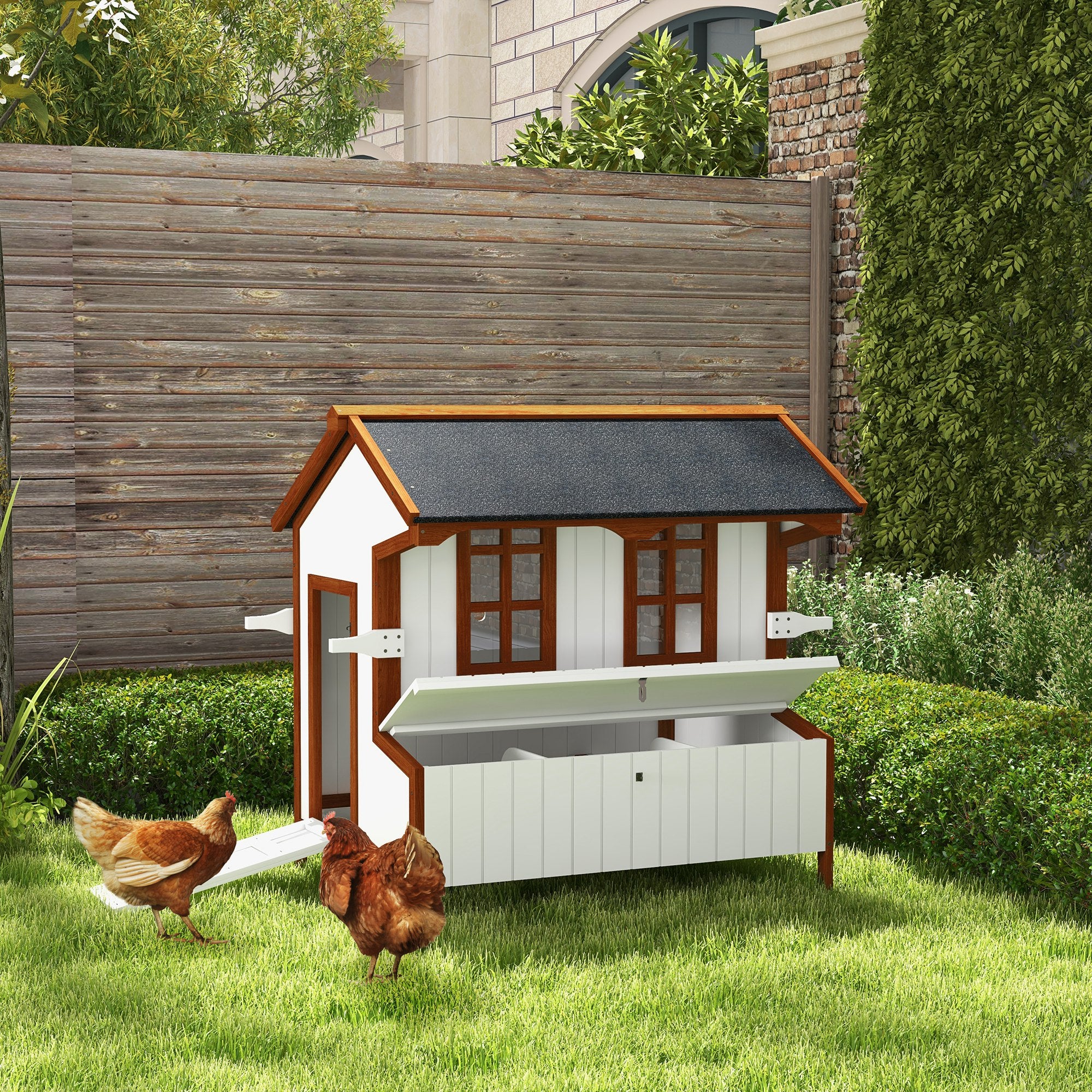 pawhut-poulailler-bois-119-cm-sur-lev-avec-pondoir-et-poign-es image 4