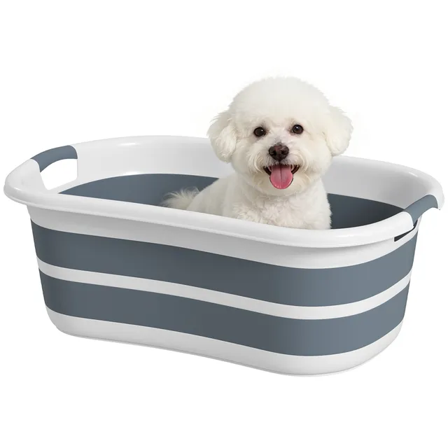 pawhut-baignoire-chien-et-chat-pliable-27l-avec-vidange-gris image 1