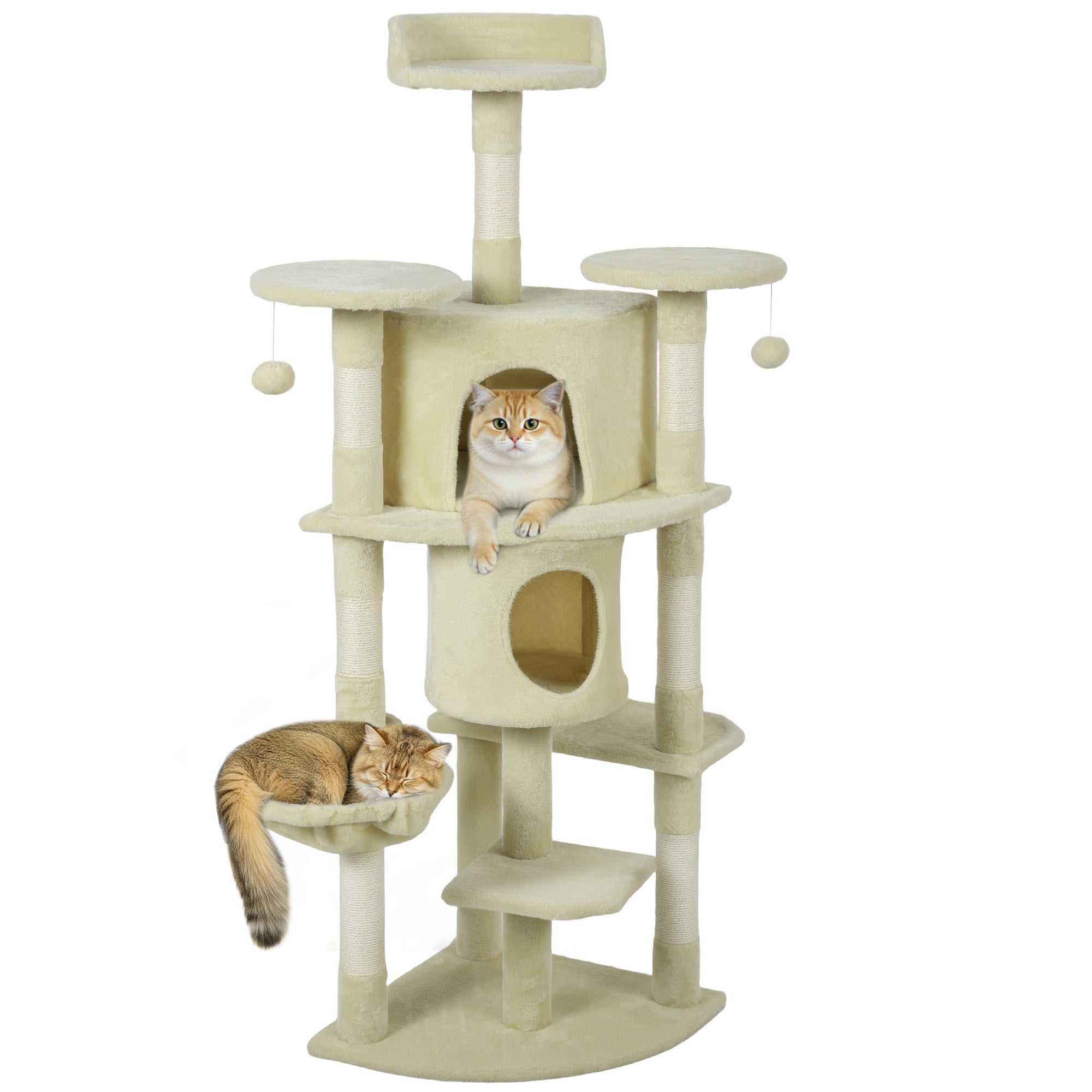 pawhut-arbre-chat-157-cm-avec-2-niches-hamac-et-perchoirs-beige image 1