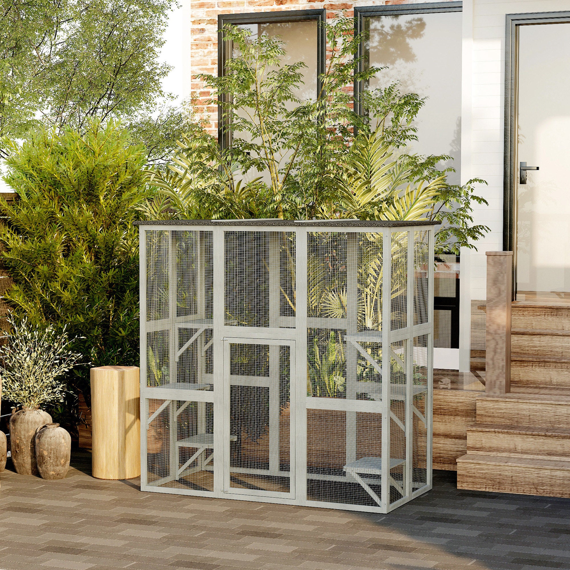 pawhut-catio-multi-chats-ext-rieur-imperm-able-180-x-98-x-180-cm-avec-plateforme image 4