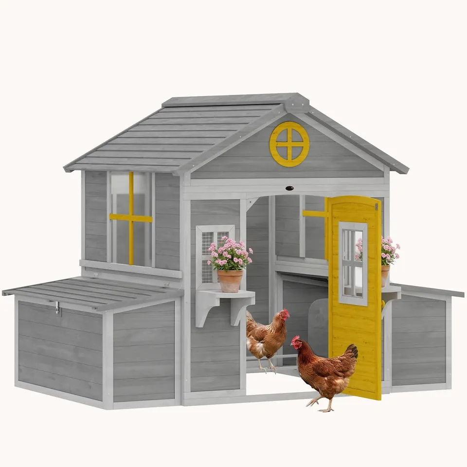 pawhut-poulailler-en-bois-183-x-126-x-136-cm-pour-2-4-poules-2-pondoirs-gris image 1