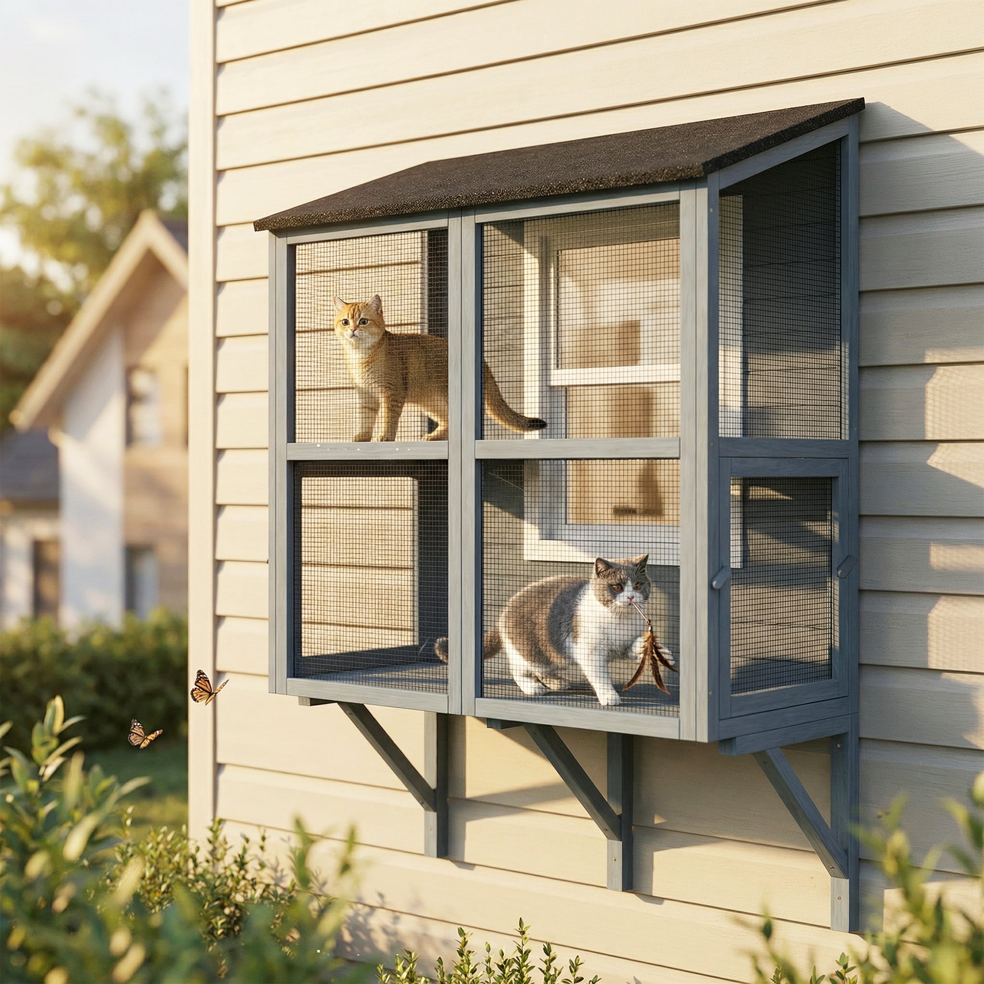 pawhut-catio-fen-tre-en-bois-avec-support-2-portes-et-toit-tanche-gris image 3