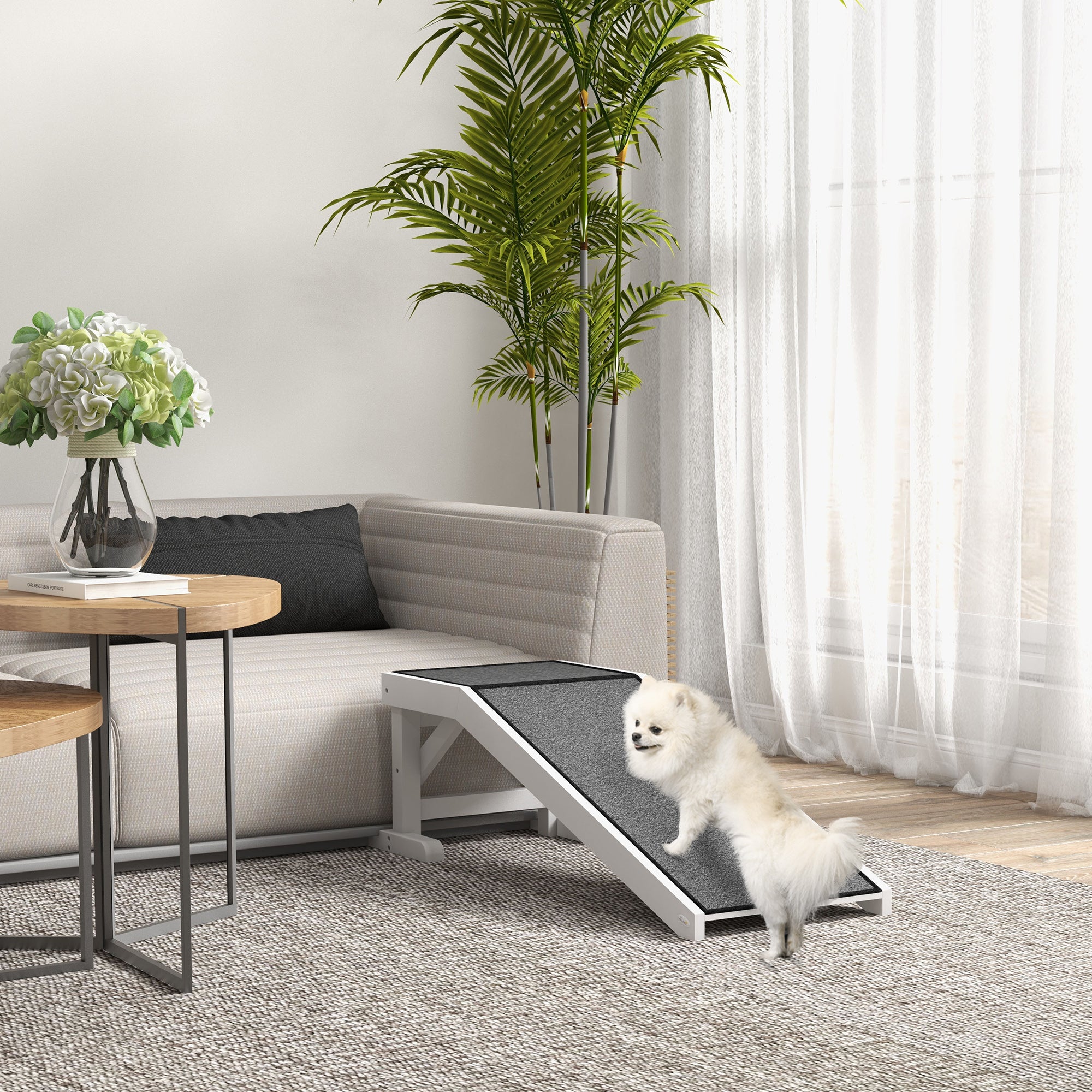 pawhut-rampe-chien-124-cm-pour-lit-avec-tapis-antid-rapant-blanche image 4