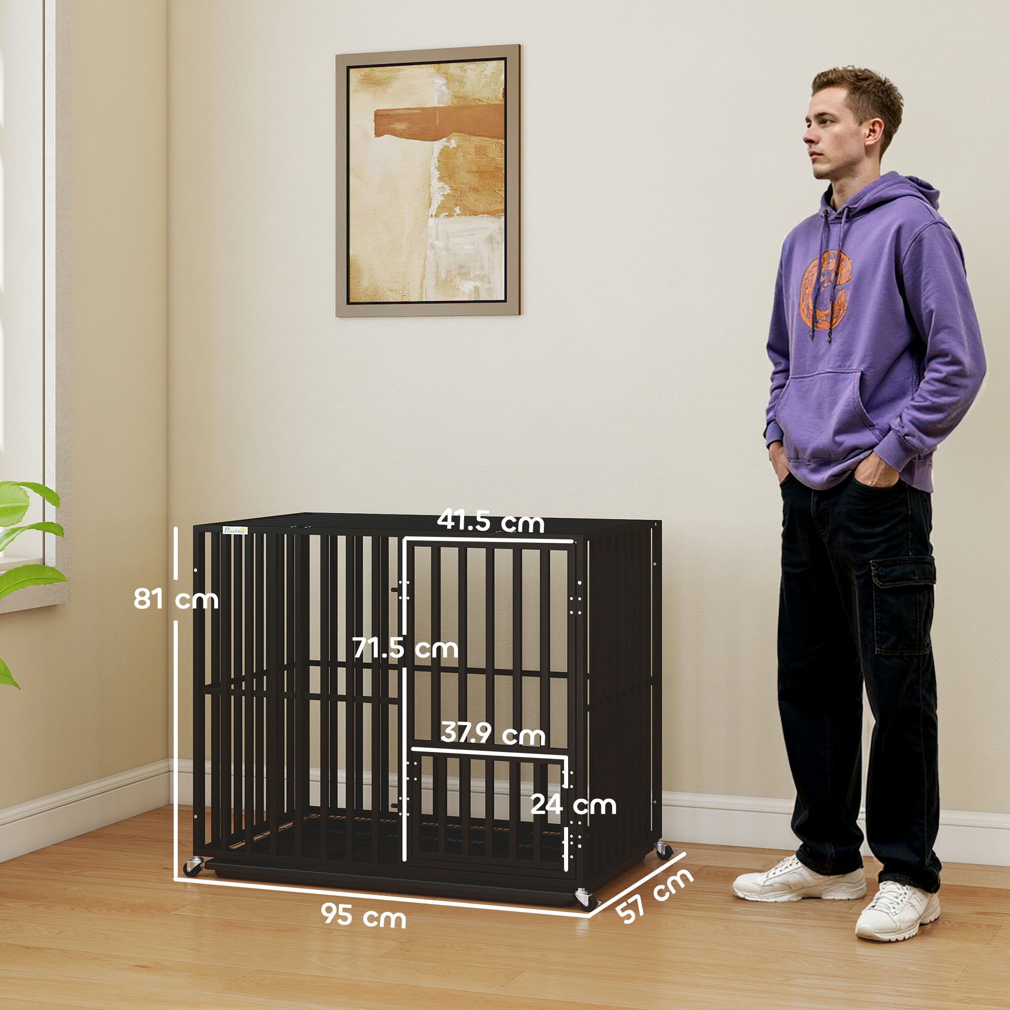 pawhut-cage-chien-robuste-roulettes-avec-plateau-et-dessus-ouvrant-95-x-57-x-81- image 5