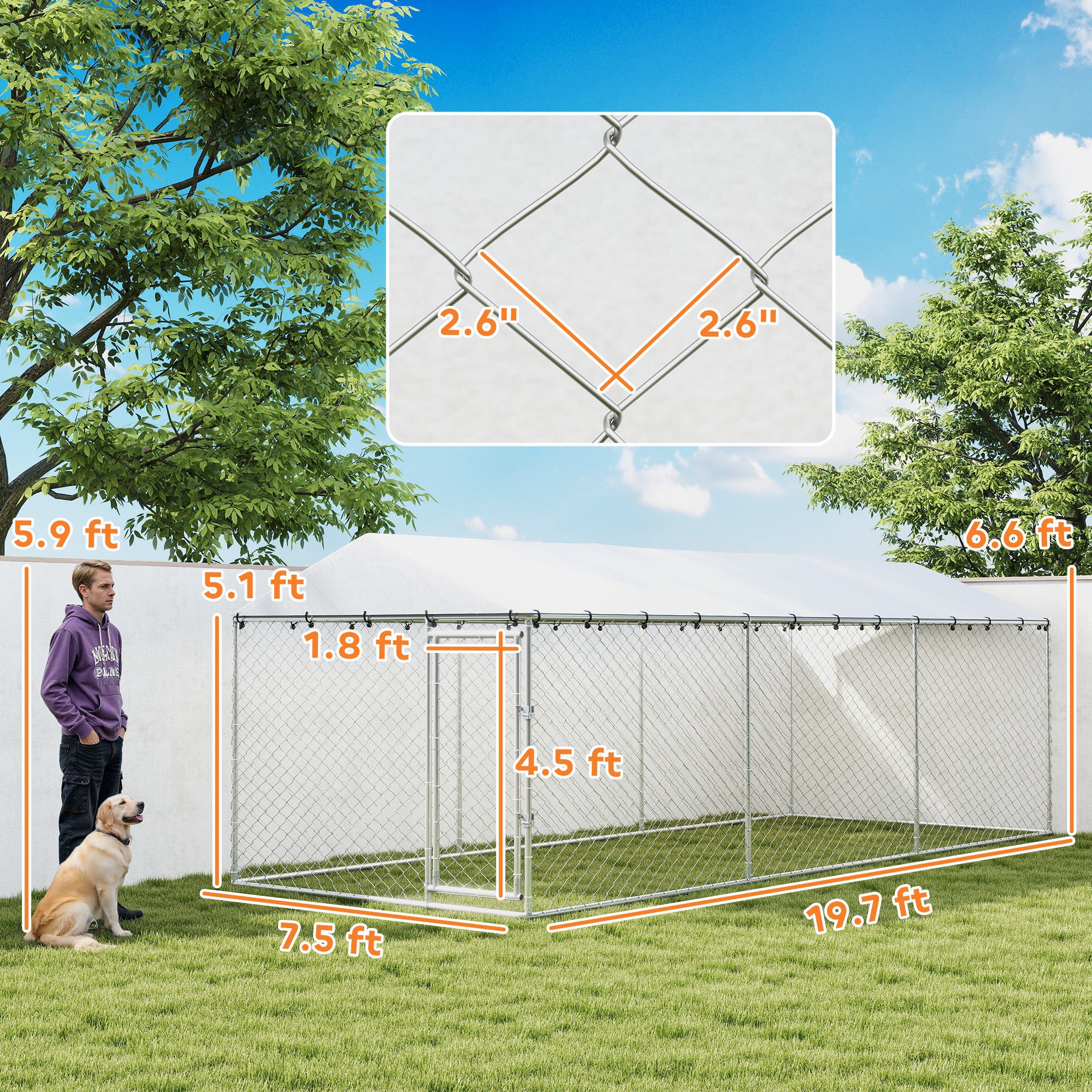 pawhut-chenil-ext-rieur-walk-in-6-1-x-2-3-m-avec-toit-tanche-argent image 5