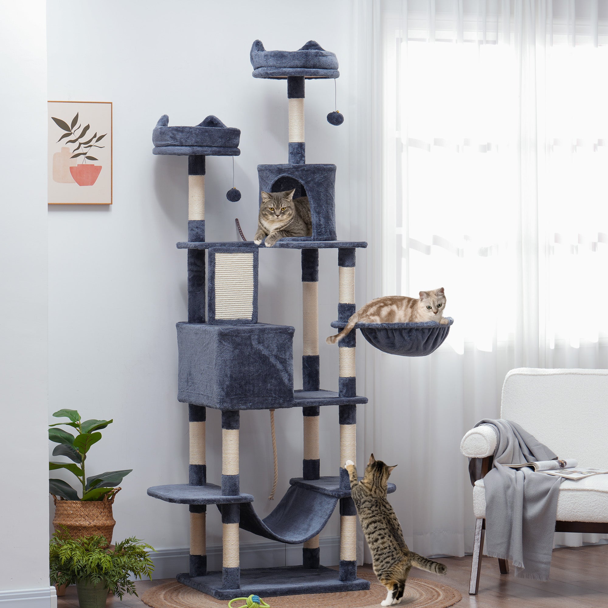 pawhut-arbre-chat-206-cm-multi-niveaux-gris-fonc image 4