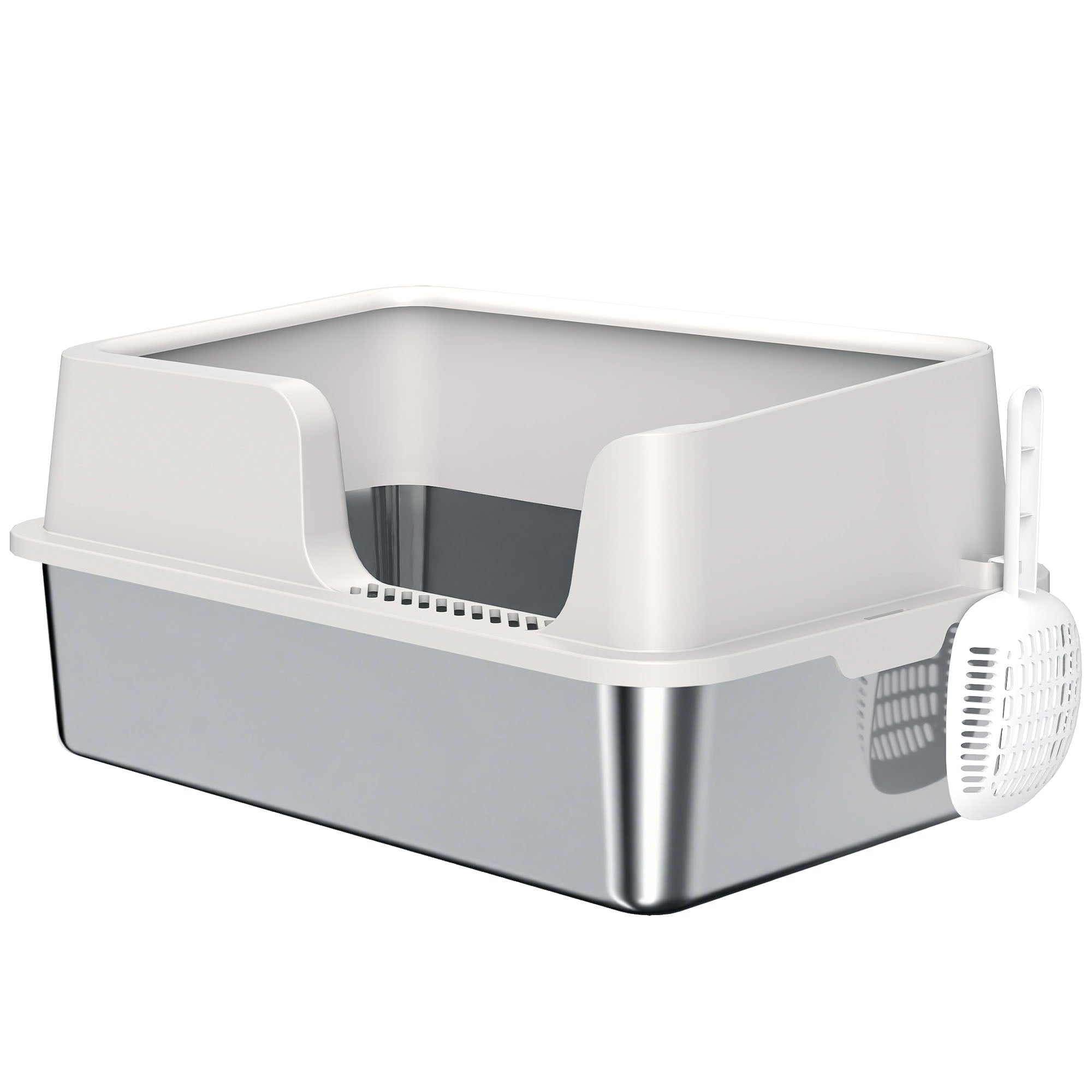 pawhut-bac-liti-re-chat-xl-inox-avec-couvercle-et-pelle-gris-clair image 2