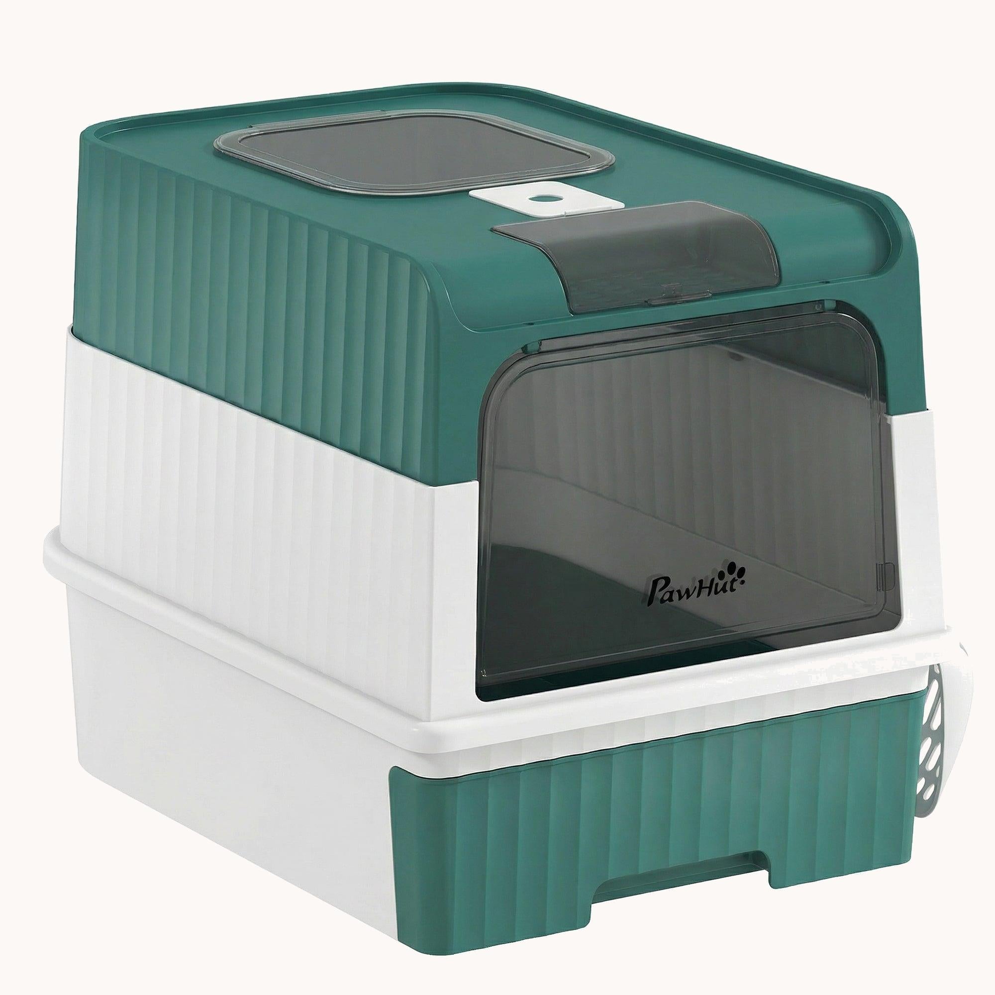 pawhut-bac-liti-re-pour-chat-ferm-avec-tiroir-pelle-et-sortie-haute-turquoise image 2