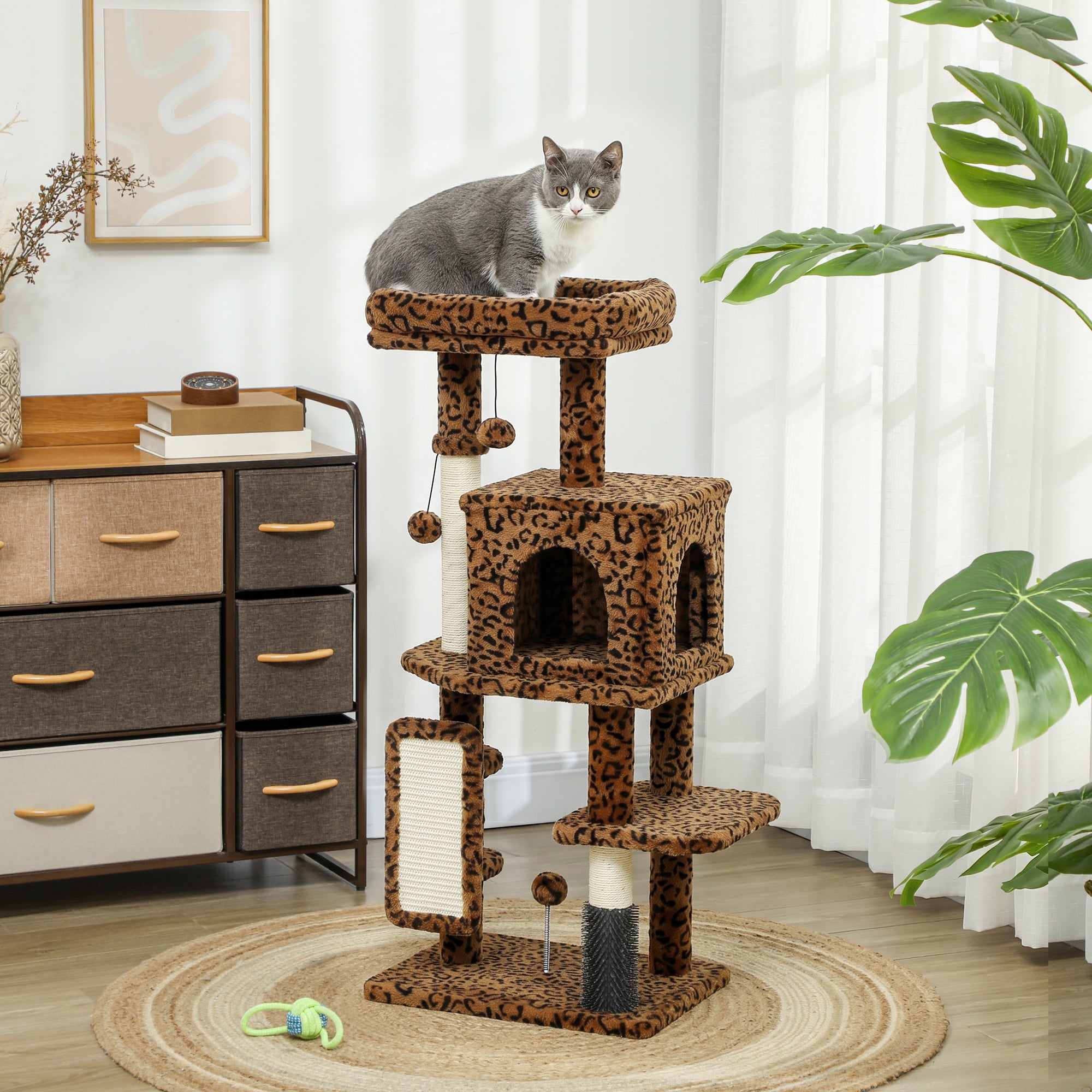 pawhut-arbre-chat-104-cm-pour-grands-chats-avec-griffoirs-niche-et-lit-l-opard image 4