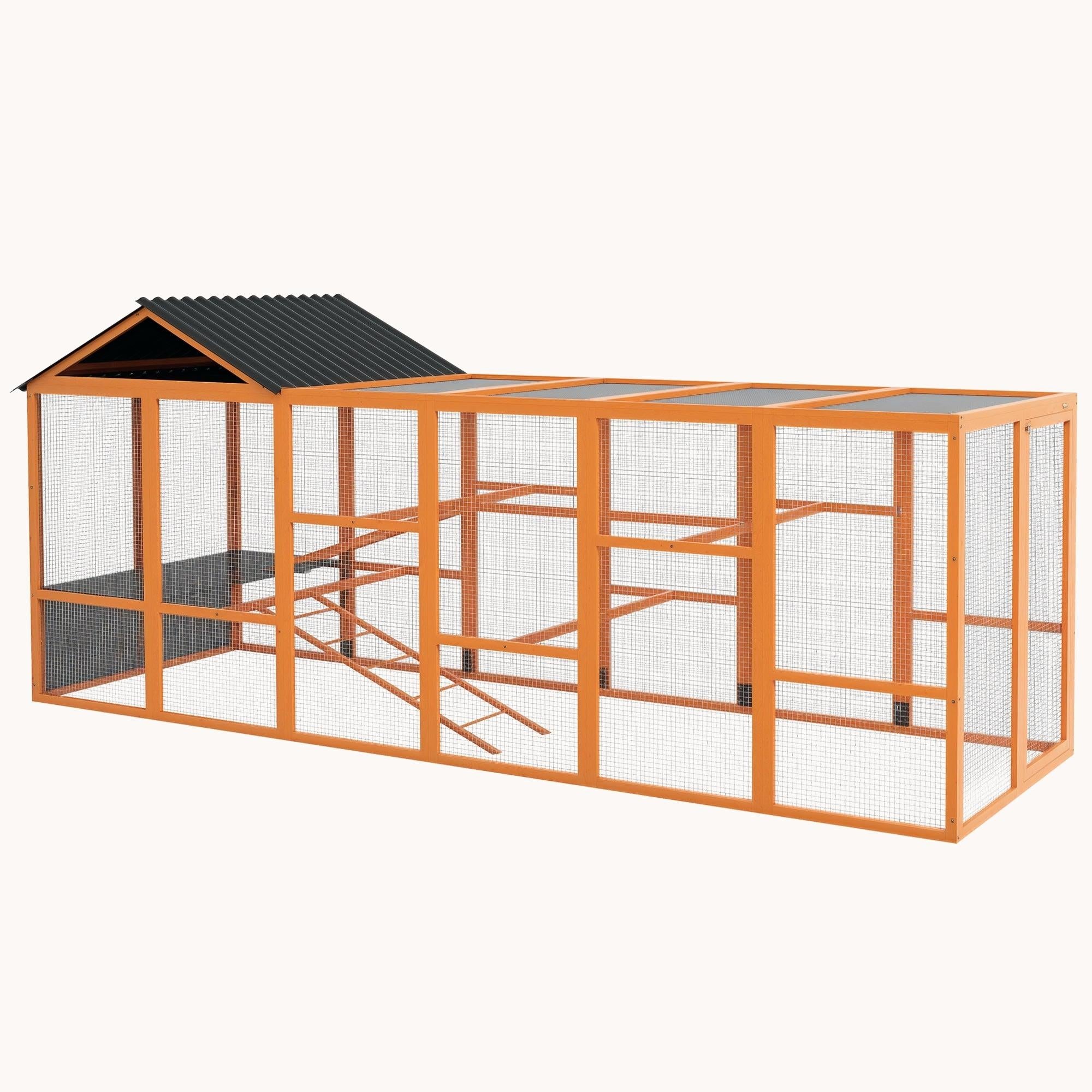 pawhut-enclos-poules-en-bois-avec-rangement-perchoirs-et-chelles-orange image 1