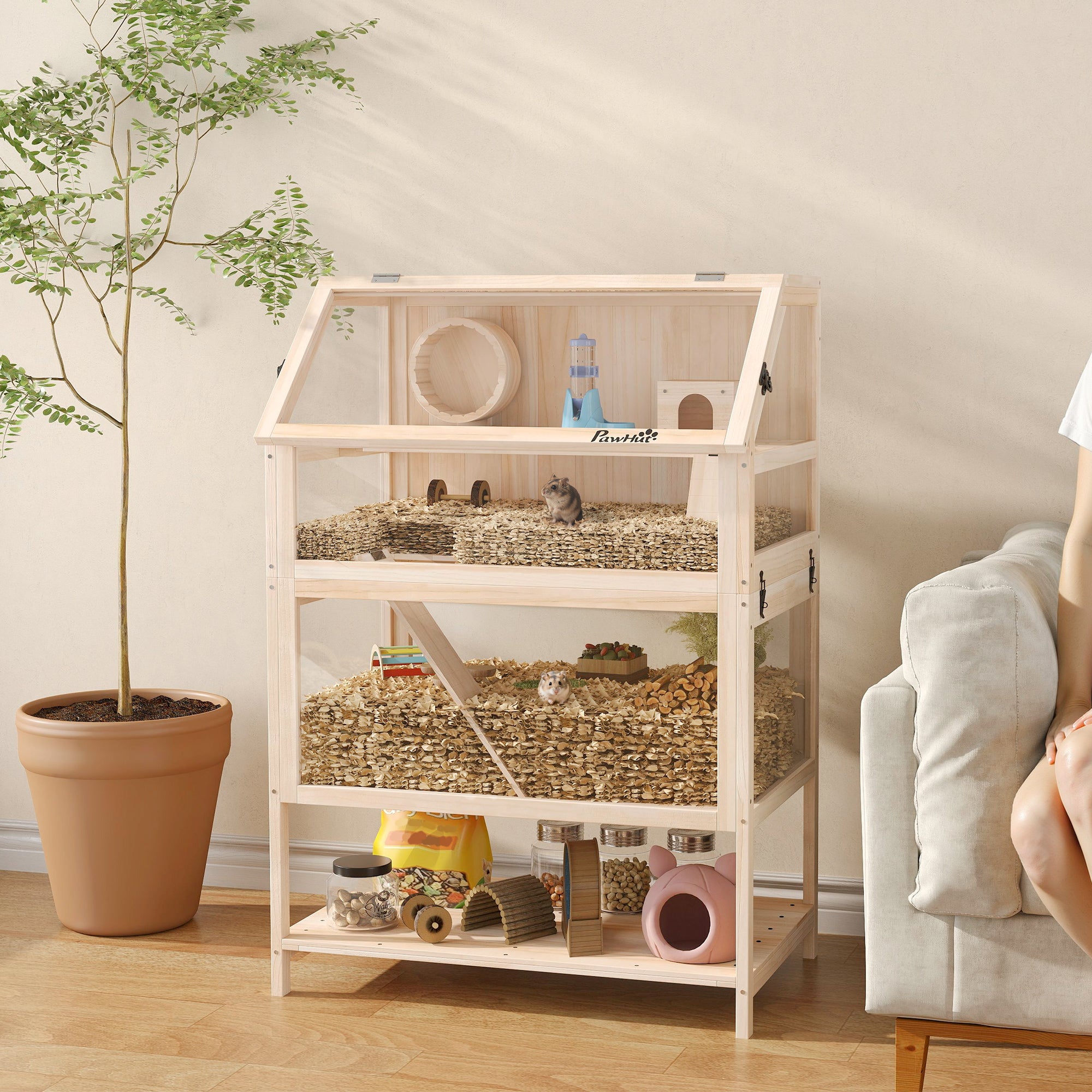 pawhut-cage-hamster-3-niveaux-avec-roue-et-maison-80-cm image 3