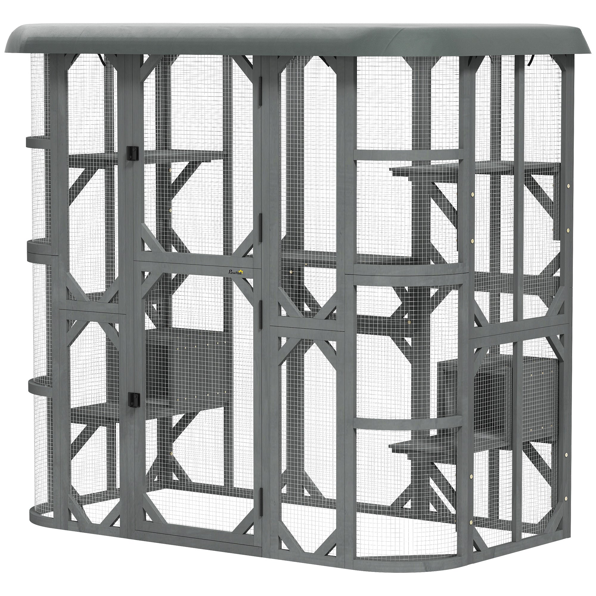 pawhut-catio-enclos-ext-rieur-chat-gris-walk-in-avec-2-niches-5-plateformes-et-h image 2