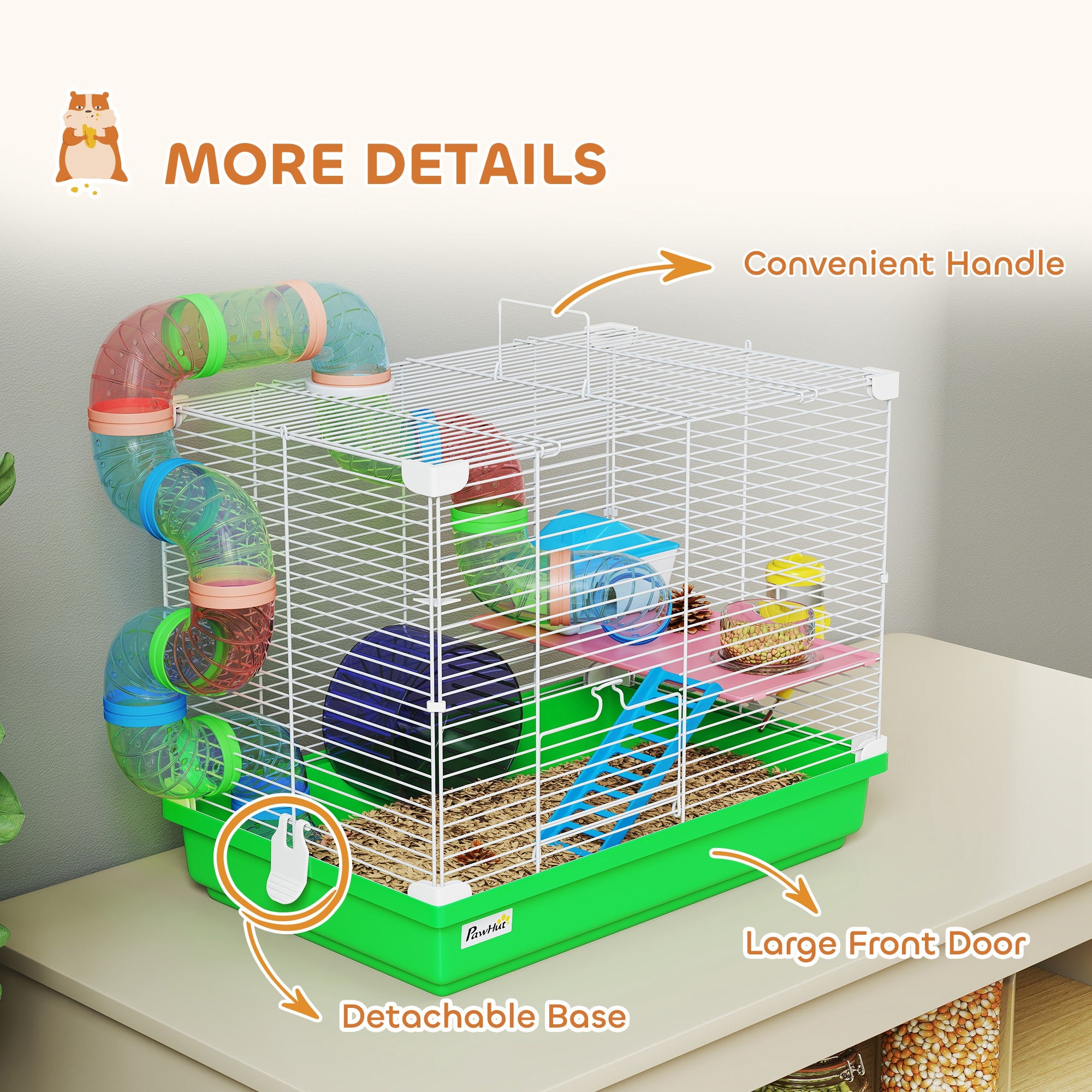 pawhut-cage-hamster-2-tages-avec-roue-maison-et-tunnel-vert image 8