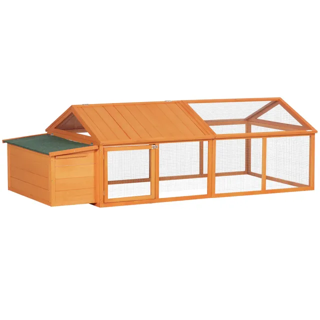 pawhut-poulailler-enclos-241-cm-orange-avec-pondoir-et-toit-ouvrant image 1